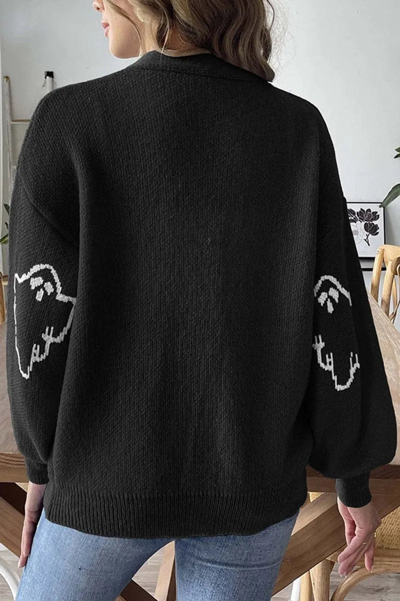 Women's Spooky Ghost Cardigan — Button-Front Knit Sweater