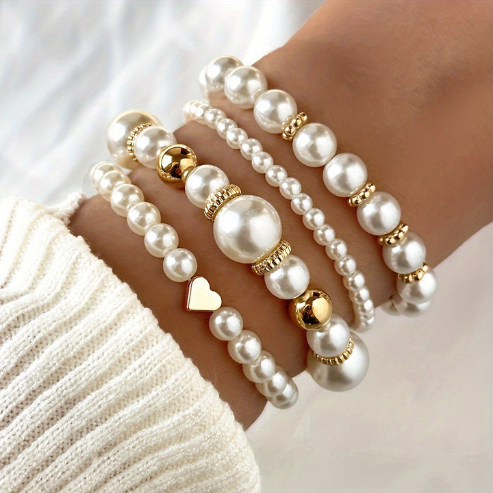 Mich | Women's Stylish Set of 4 Faux Pearl Bracelets-Metro Lane Plaza