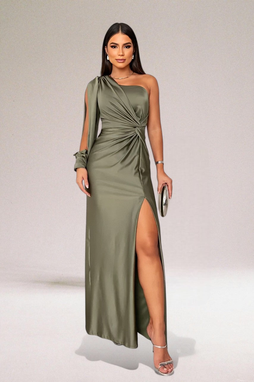 Monica | Women's One Shoulder Elegant Maxi Dress-Metro Lane Plaza