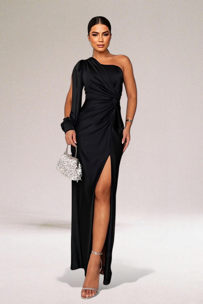 Monica | Women's One Shoulder Elegant Maxi Dress-Metro Lane Plaza