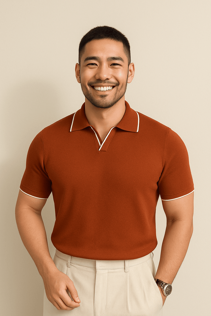 Aaron | Men's Knitted Polo Shirt with Short Sleeve and Contrast Edge-Metro Lane Plaza
