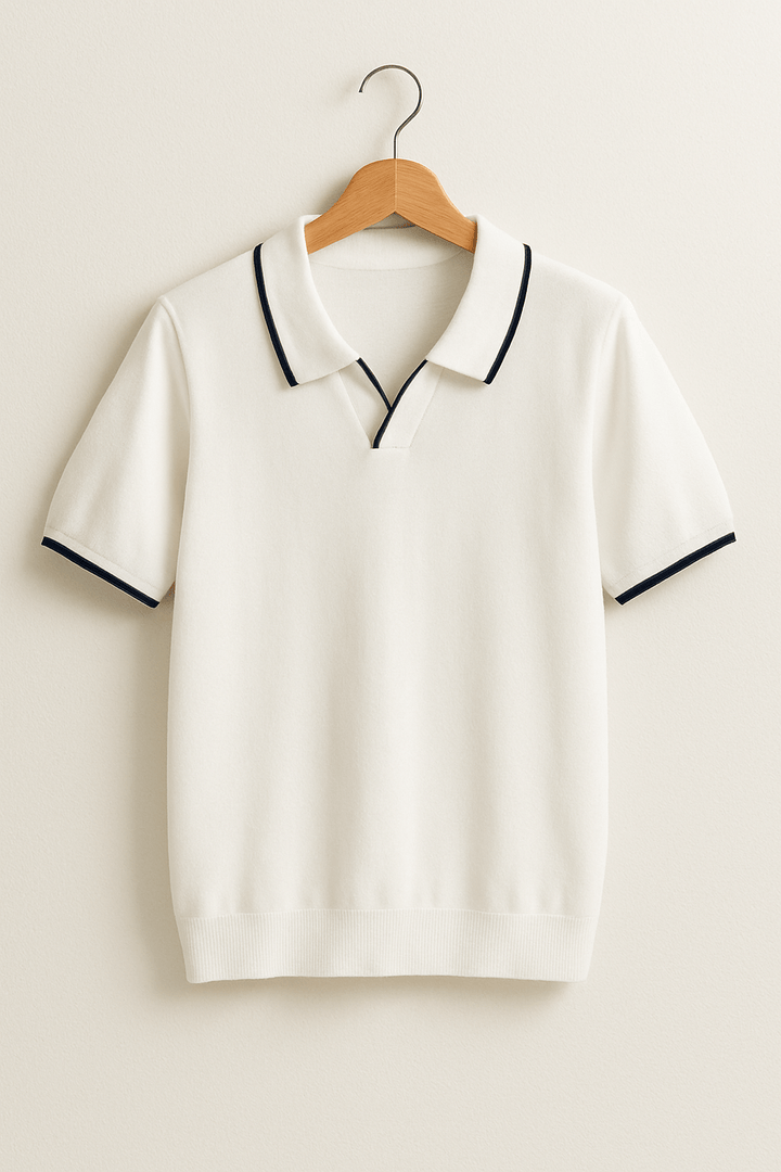 Aaron | Men's Knitted Polo Shirt with Short Sleeve and Contrast Edge-Metro Lane Plaza