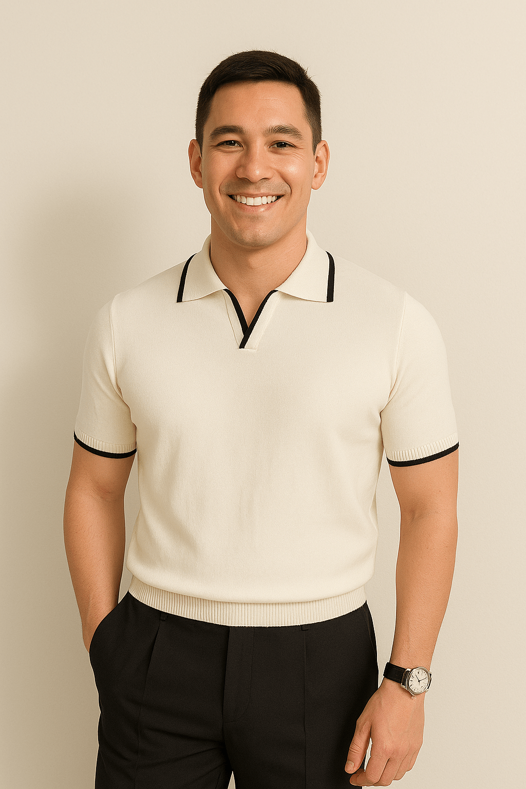 Aaron | Men's Knitted Polo Shirt with Short Sleeve and Contrast Edge-Metro Lane Plaza