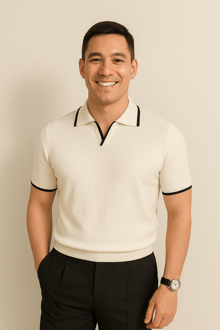 Aaron | Men's Knitted Polo Shirt with Short Sleeve and Contrast Edge-Metro Lane Plaza