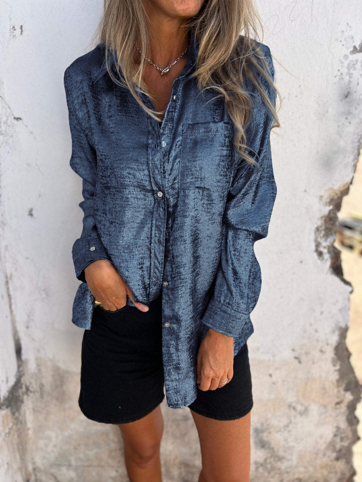 Women's Oversized Blouse with Shiny Texture – Casual Chic Top-Metro Lane Plaza