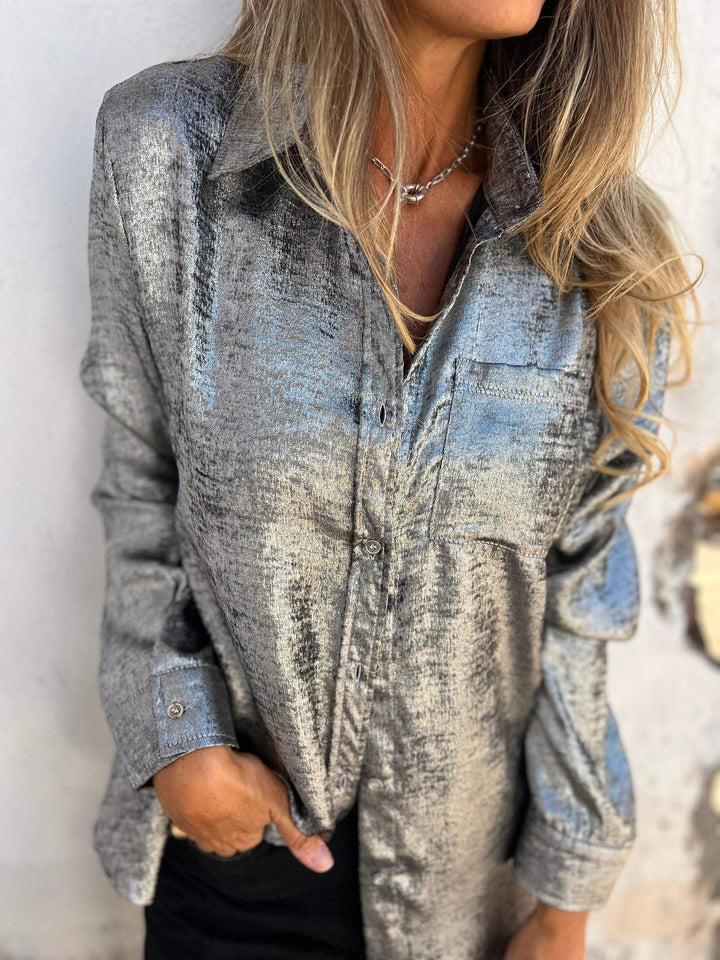 Women's Oversized Blouse with Shiny Texture – Casual Chic Top-Metro Lane Plaza