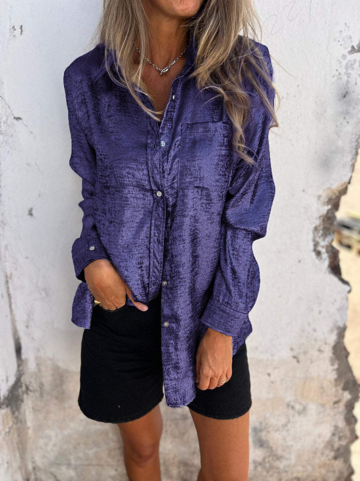 Women's Oversized Blouse with Shiny Texture – Casual Chic Top-Metro Lane Plaza