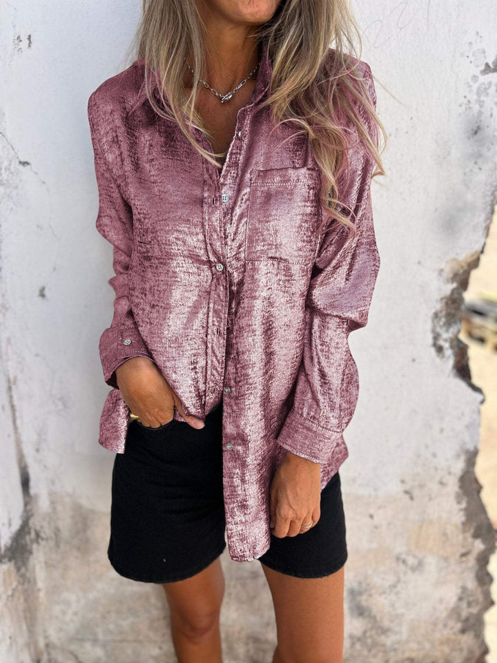 Women's Oversized Blouse with Shiny Texture – Casual Chic Top-Metro Lane Plaza