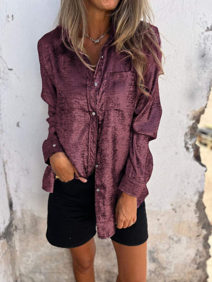 Women's Oversized Blouse with Shiny Texture – Casual Chic Top-Metro Lane Plaza