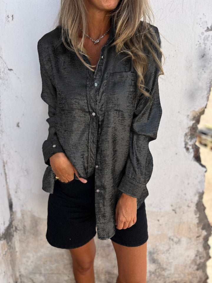Women's Oversized Blouse with Shiny Texture – Casual Chic Top-Metro Lane Plaza