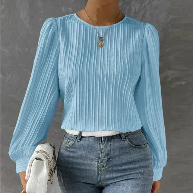 Women's Textured Blouse with Vertical Lines-Metro Lane Plaza