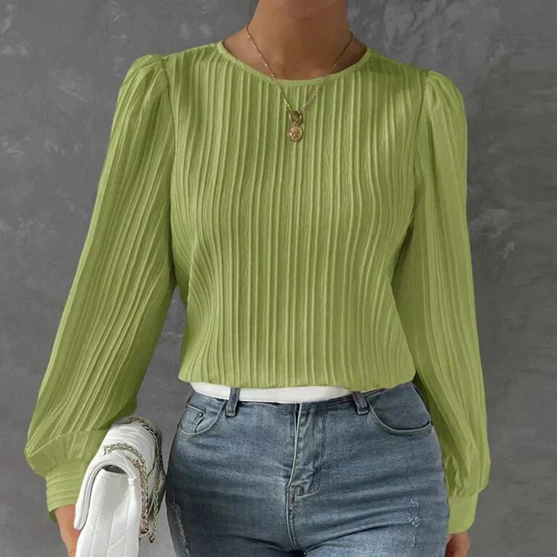 Women's Textured Blouse with Vertical Lines-Metro Lane Plaza
