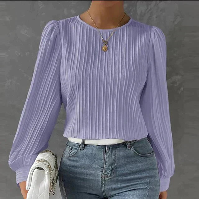 Women's Textured Blouse with Vertical Lines-Metro Lane Plaza