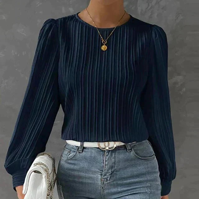 Women's Textured Blouse with Vertical Lines-Metro Lane Plaza