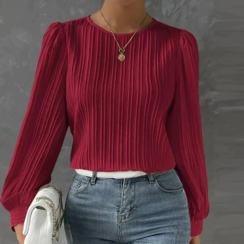 Women's Textured Blouse with Vertical Lines-Metro Lane Plaza