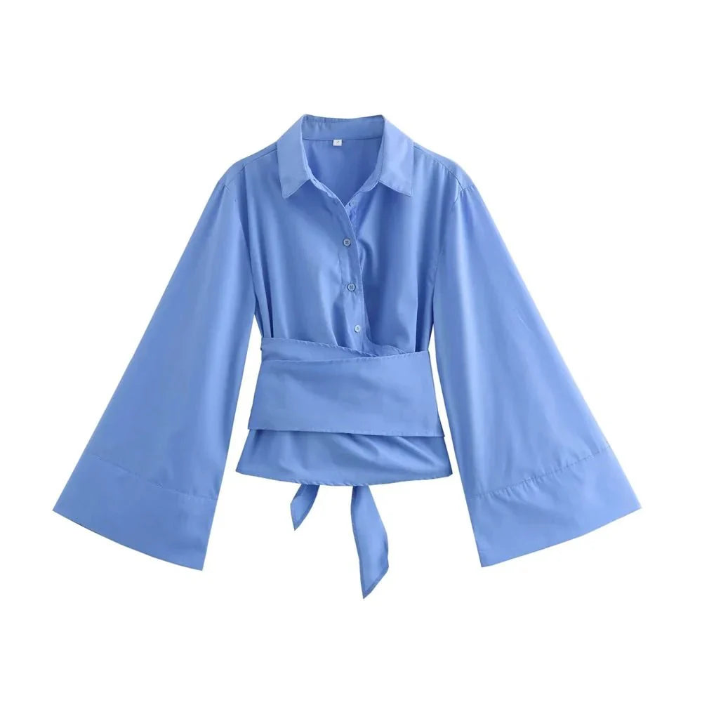 Women's Kimono Blouse with Wide Bow Belt-Metro Lane Plaza