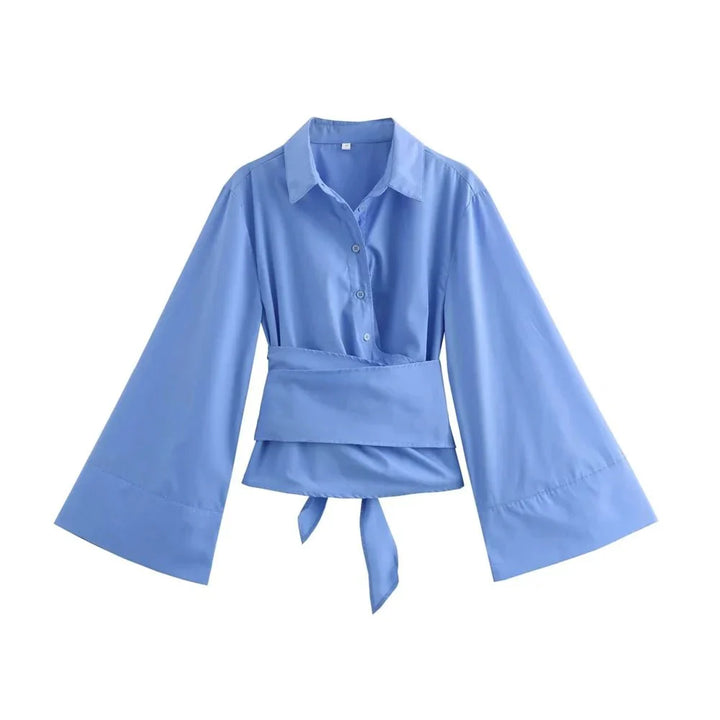Women's Kimono Blouse with Wide Bow Belt-Metro Lane Plaza