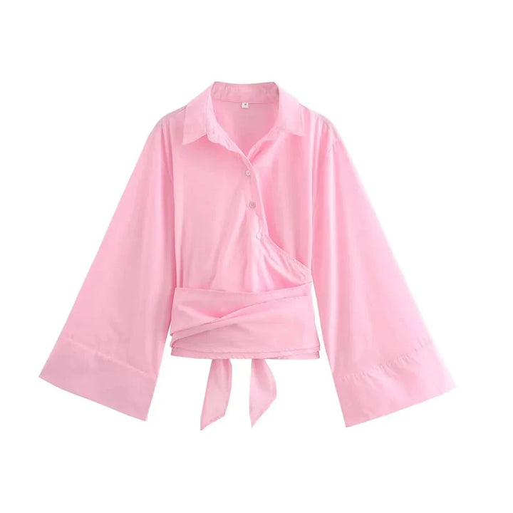 Women's Kimono Blouse with Wide Bow Belt-Metro Lane Plaza