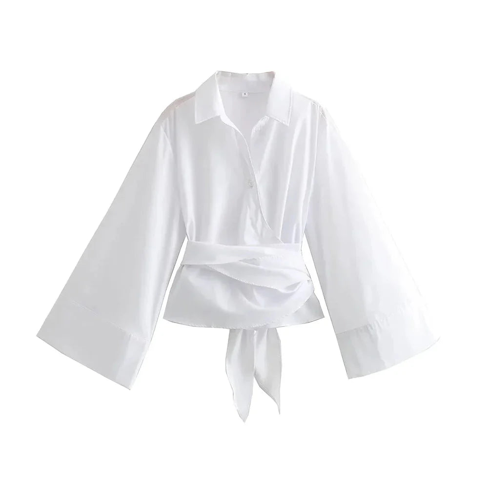 Women's Kimono Blouse with Wide Bow Belt-Metro Lane Plaza