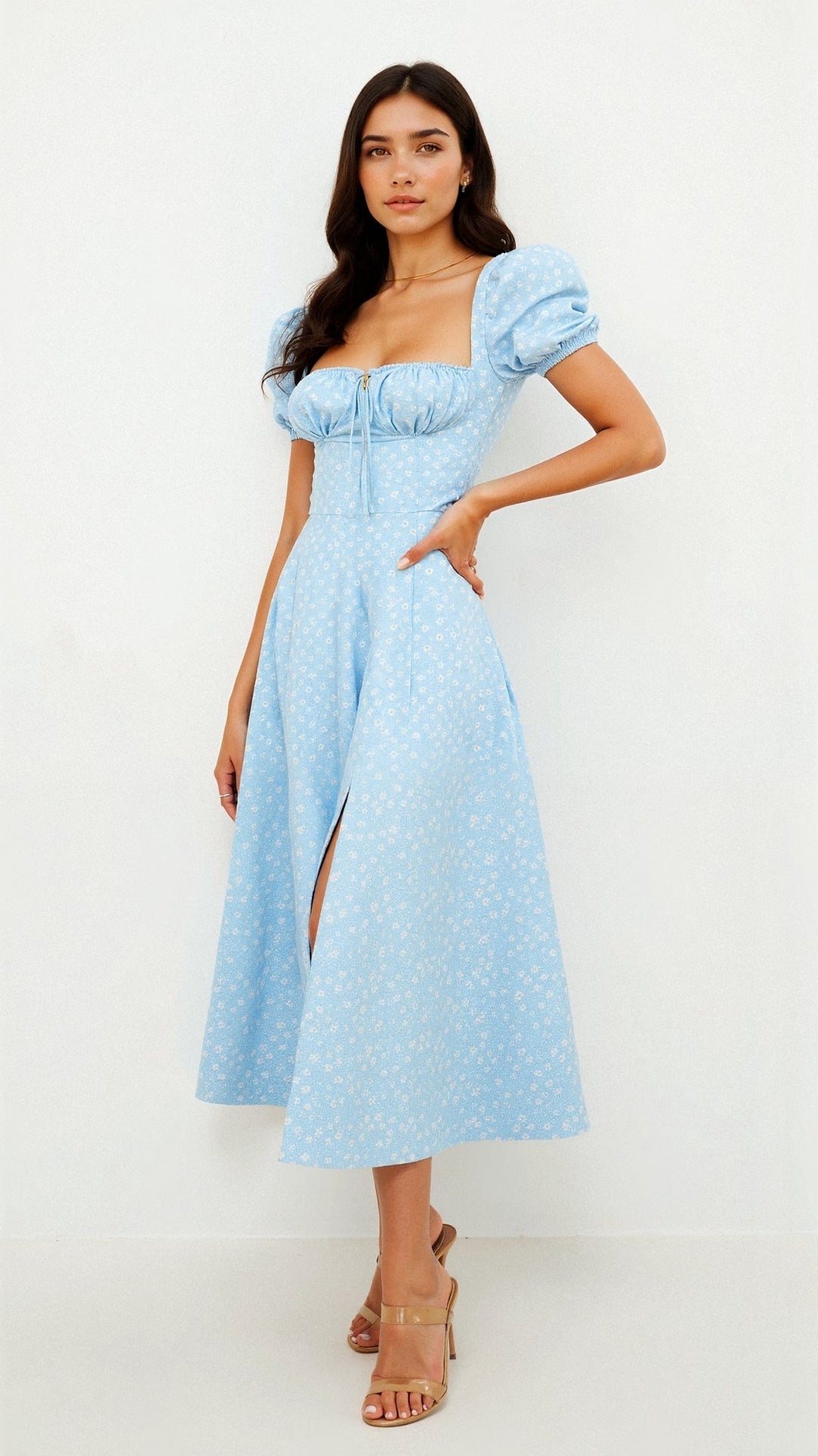 Daniela | Women's Square Neck Midi Dress-Metro Lane Plaza