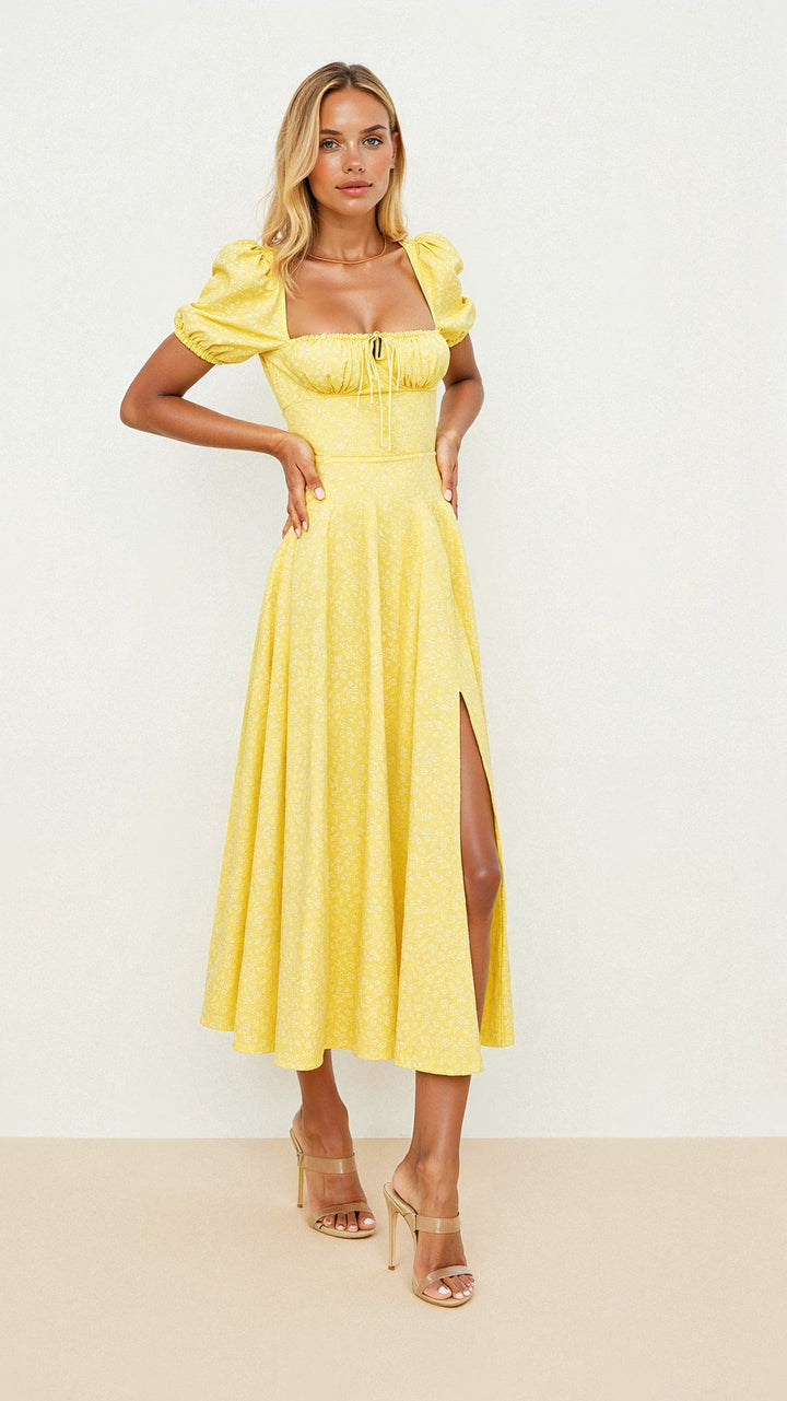 Daniela | Women's Square Neck Midi Dress-Metro Lane Plaza