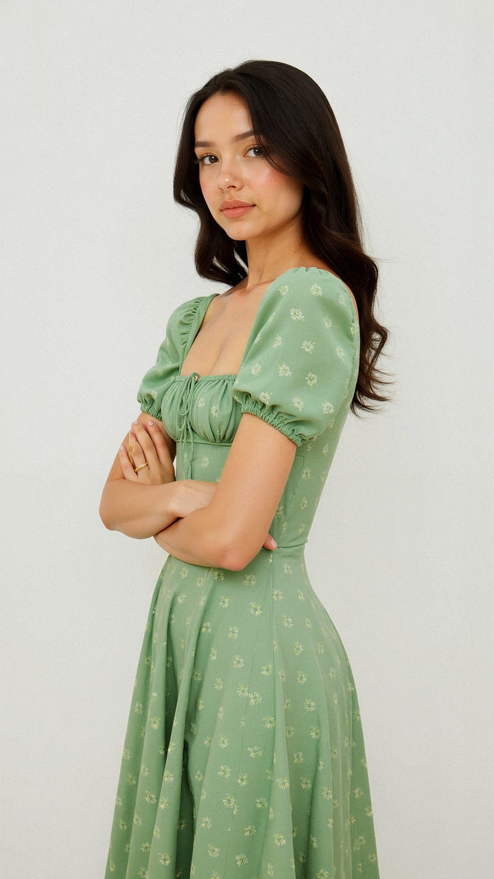Daniela | Women's Square Neck Midi Dress-Metro Lane Plaza