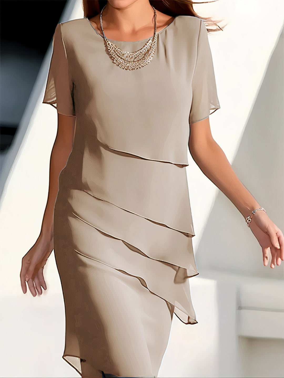 Arya | Elegant Tiered Chiffon Dress for Women-Metro Lane Plaza