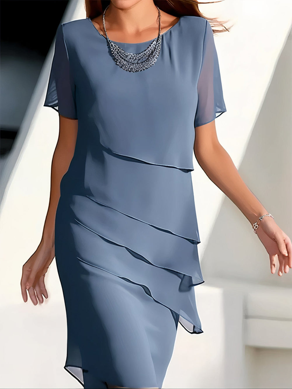 Arya | Elegant Tiered Chiffon Dress for Women-Metro Lane Plaza