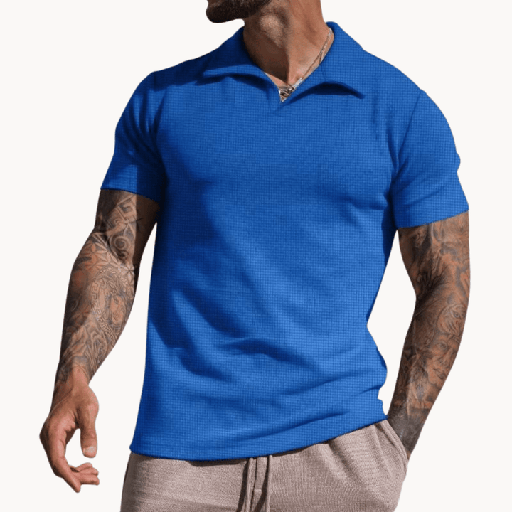Emiel | Men's Stand Collar Textured Polo Shirt-Metro Lane Plaza