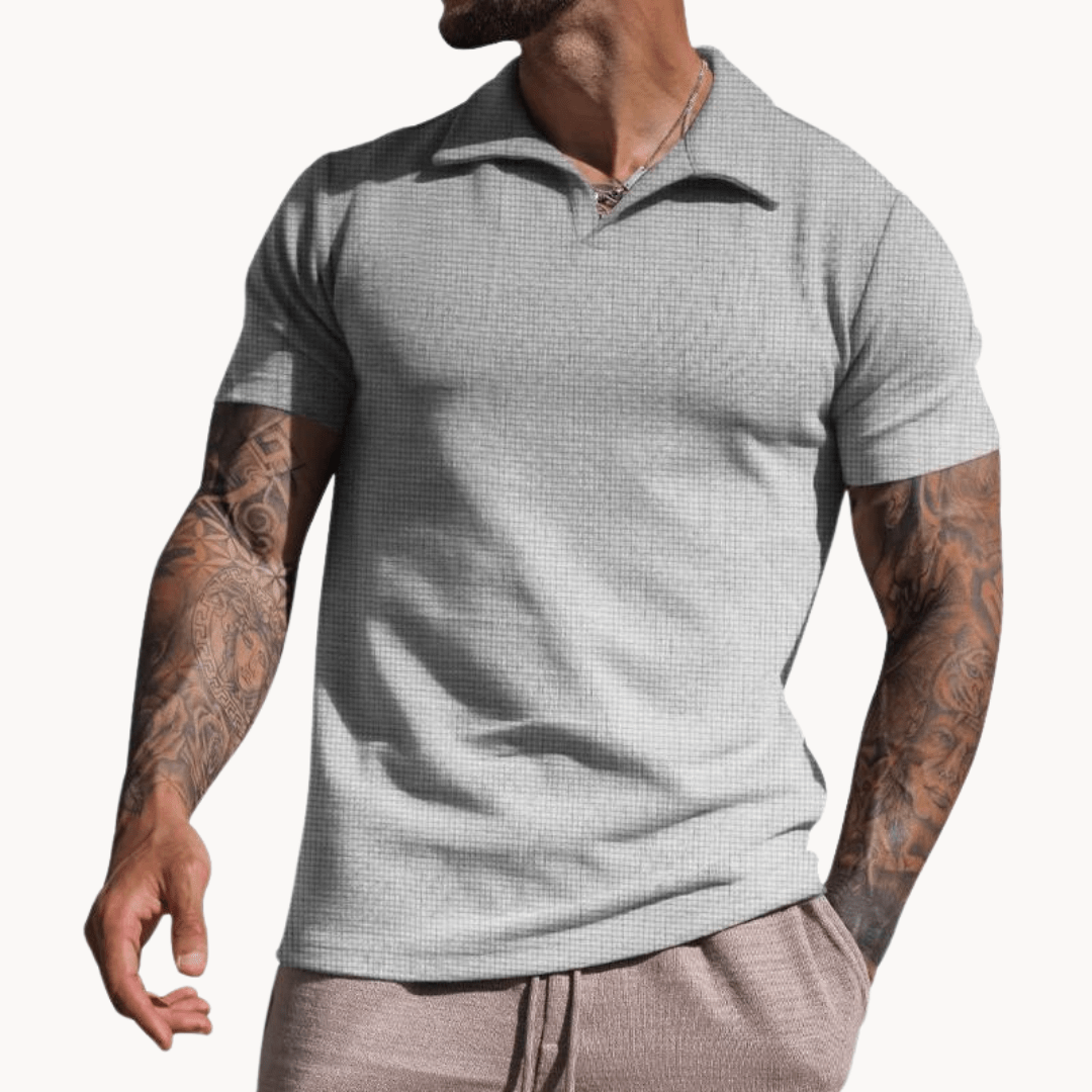 Emiel | Men's Stand Collar Textured Polo Shirt-Metro Lane Plaza