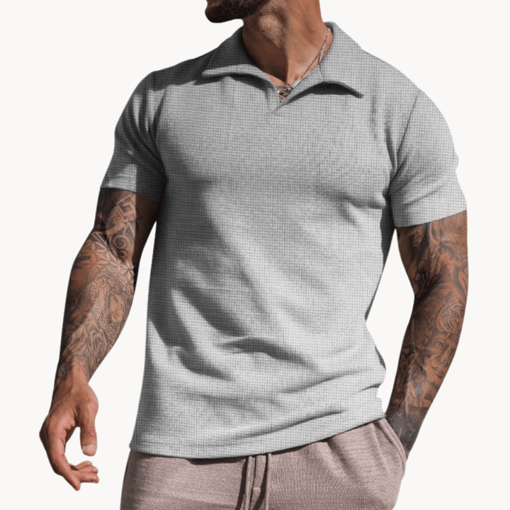 Emiel | Men's Stand Collar Textured Polo Shirt-Metro Lane Plaza