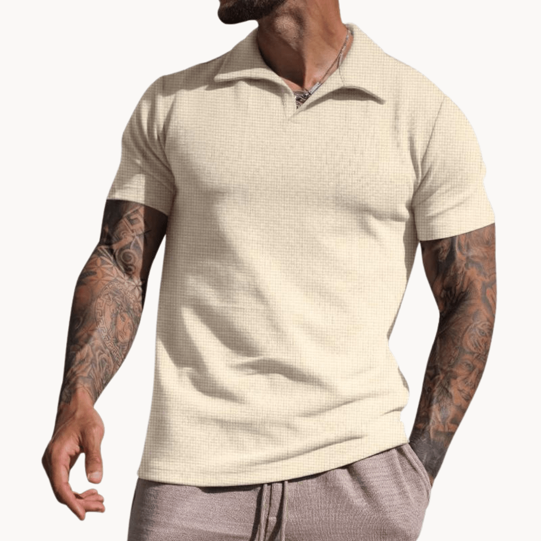 Emiel | Men's Stand Collar Textured Polo Shirt-Metro Lane Plaza