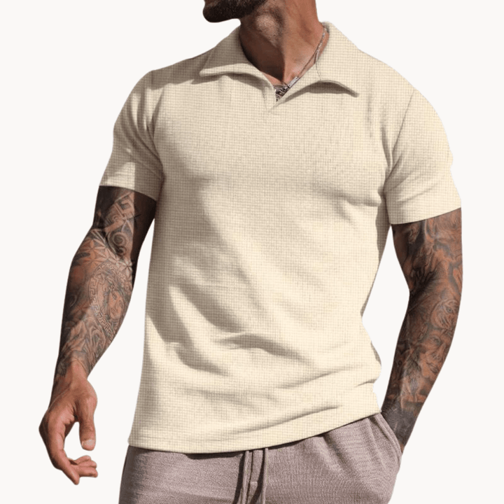 Emiel | Men's Stand Collar Textured Polo Shirt-Metro Lane Plaza