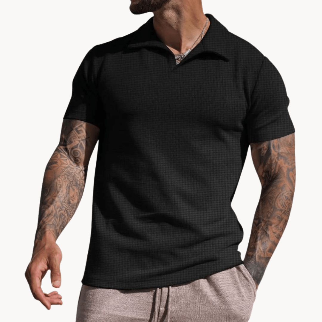 Emiel | Men's Stand Collar Textured Polo Shirt-Metro Lane Plaza