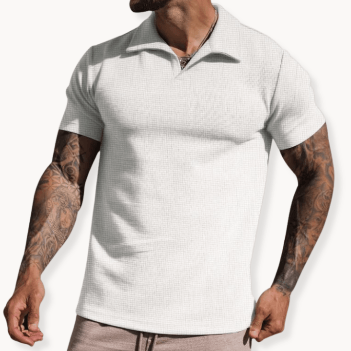 Emiel | Men's Stand Collar Textured Polo Shirt-Metro Lane Plaza