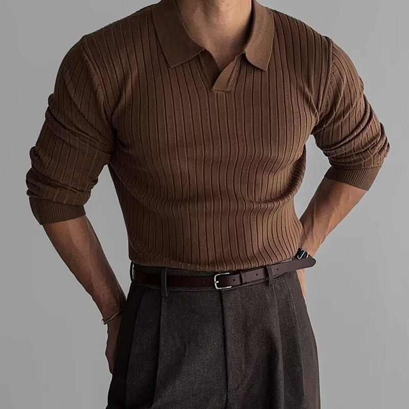 Fabian | Men's Ribbed Texture Long Sleeve Polo Shirt-Metro Lane Plaza
