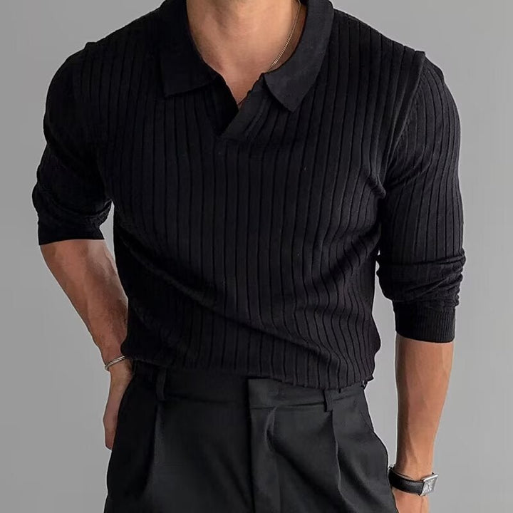 Fabian | Men's Ribbed Texture Long Sleeve Polo Shirt-Metro Lane Plaza