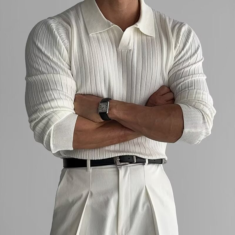 Fabian | Men's Ribbed Texture Long Sleeve Polo Shirt-Metro Lane Plaza