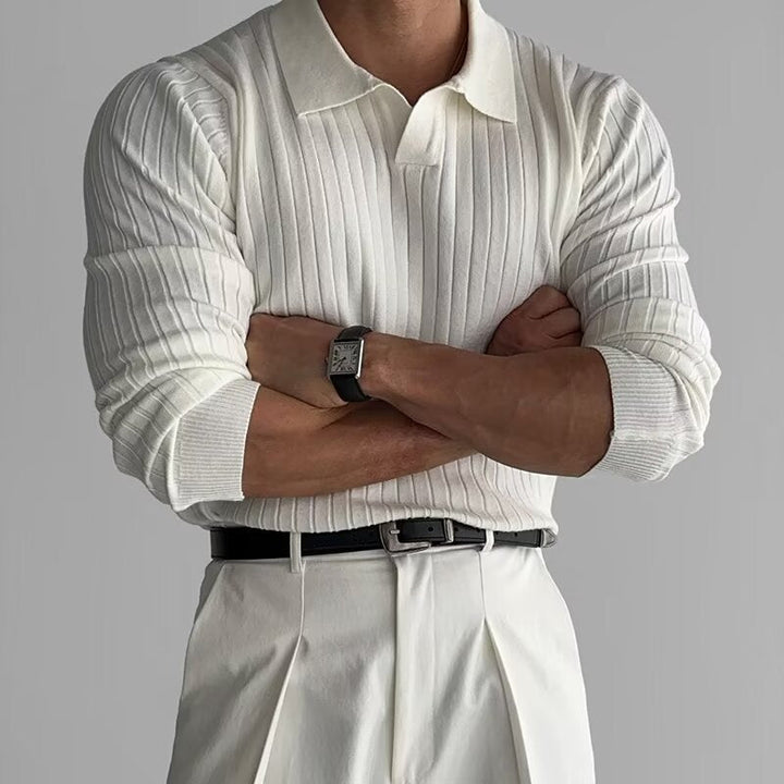Fabian | Men's Ribbed Texture Long Sleeve Polo Shirt-Metro Lane Plaza