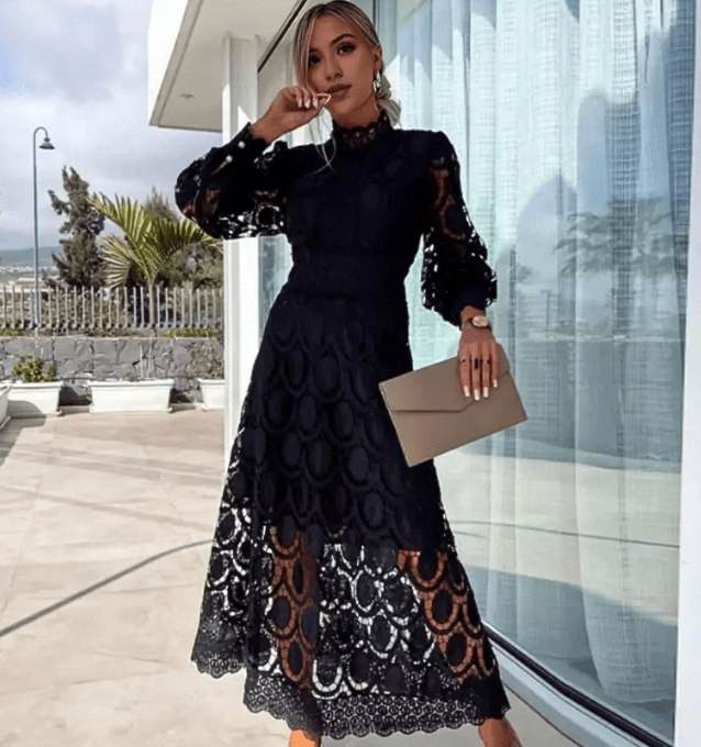 Freja | Women's Lace Midi Dress-Metro Lane Plaza