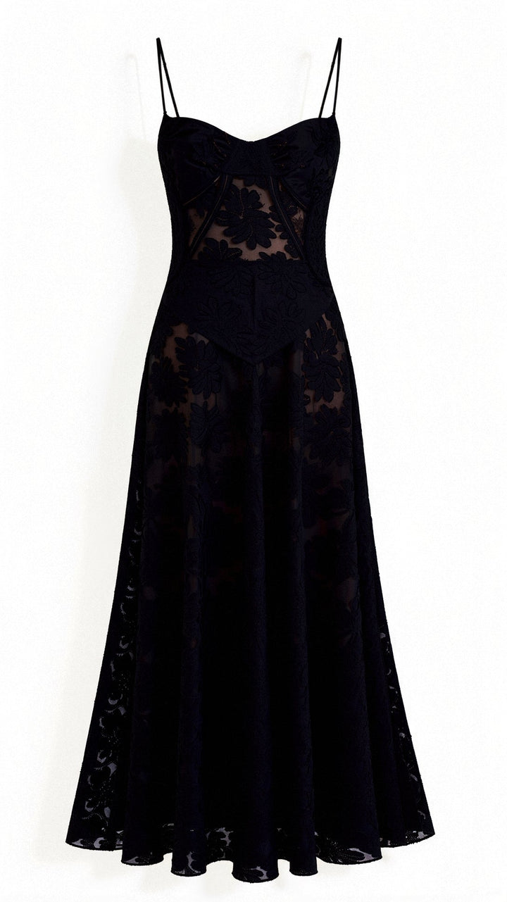 Hannah | Women's Floral Transparent Maxi Dress-Metro Lane Plaza