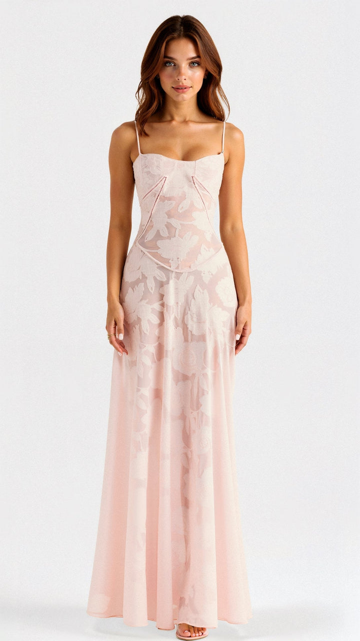 Hannah | Women's Floral Transparent Maxi Dress-Metro Lane Plaza