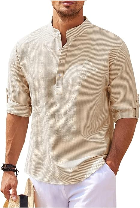 Hugo | Men's Rolled Sleeve Stand-Up Collar Shirt-Metro Lane Plaza