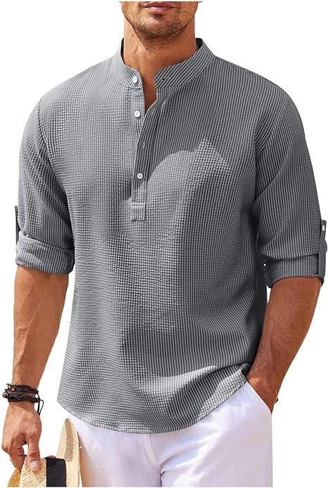Hugo | Men's Rolled Sleeve Stand-Up Collar Shirt-Metro Lane Plaza