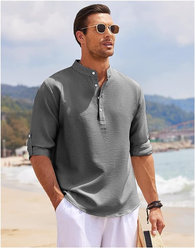 Hugo | Men's Rolled Sleeve Stand-Up Collar Shirt-Metro Lane Plaza