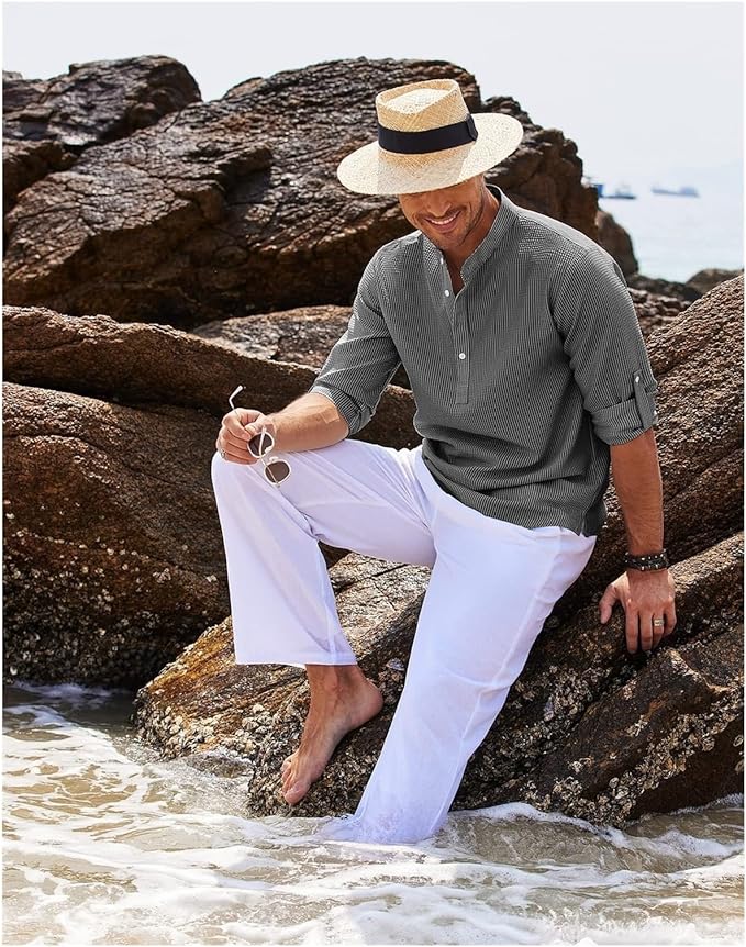 Hugo | Men's Rolled Sleeve Stand-Up Collar Shirt-Metro Lane Plaza
