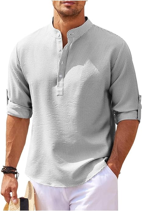 Hugo | Men's Rolled Sleeve Stand-Up Collar Shirt-Metro Lane Plaza