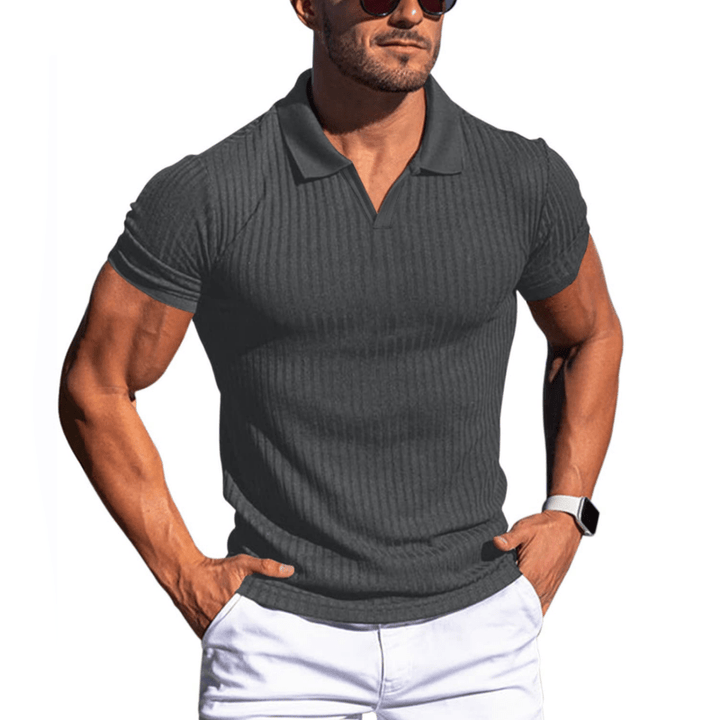 Johan | Men's Ribbed Short Sleeve Polo Shirt-Metro Lane Plaza