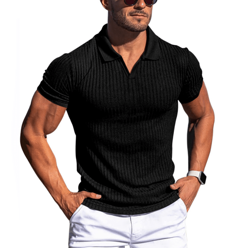 Johan | Men's Ribbed Short Sleeve Polo Shirt-Metro Lane Plaza