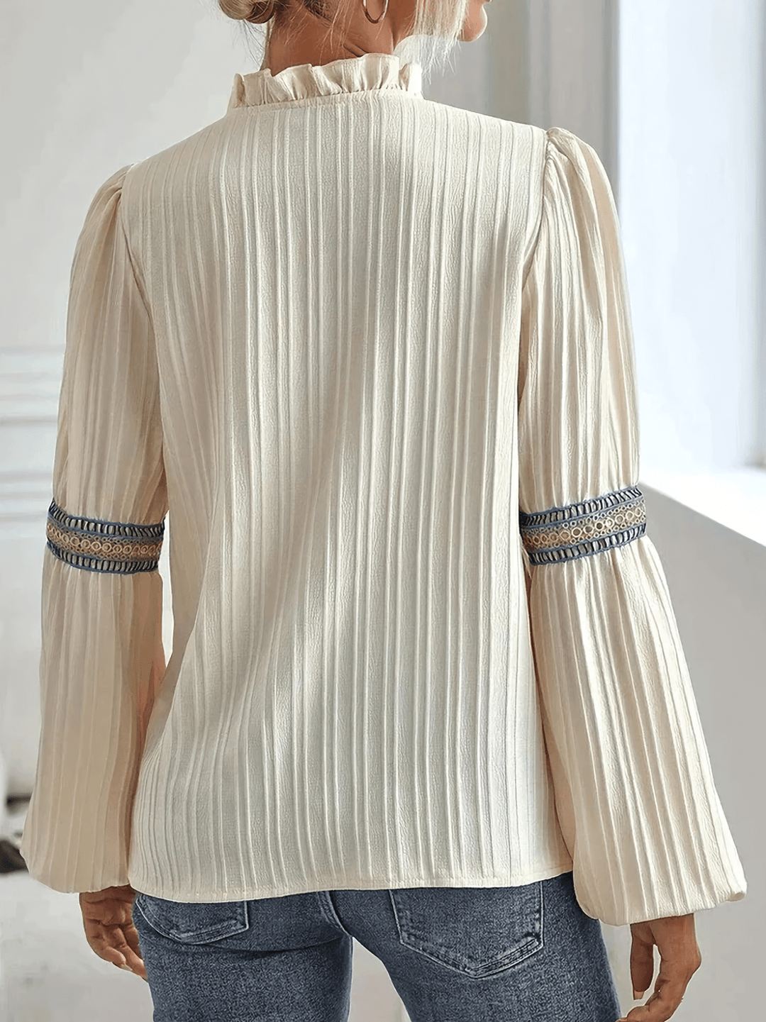 Women's Long Sleeve Blouse with Delicate Pleats-Metro Lane Plaza